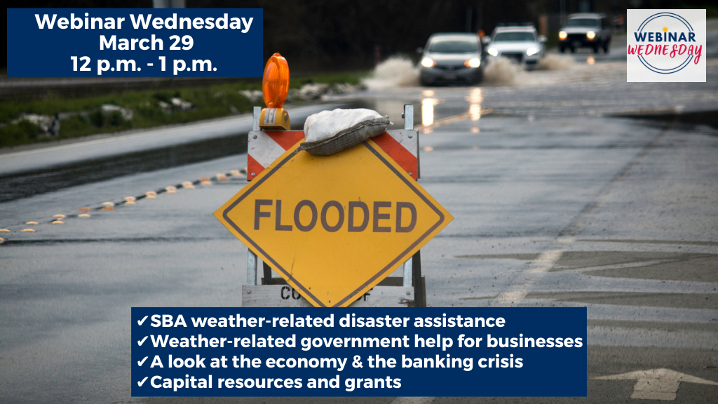    In this week’s free webinar on Wednesday, March 29 from noon to 1 p.m., host and SBDC director, Kelly Bearden will be joined by Dawn Golik, District Director for the U.S. Small Business Administration’s Fresno District that covers the Eastern Sierra, San Joaquin Valley and the Central Coast regions. Golik will provide an update on current disaster relief for areas impacted California’s continued spate of winter storms. 