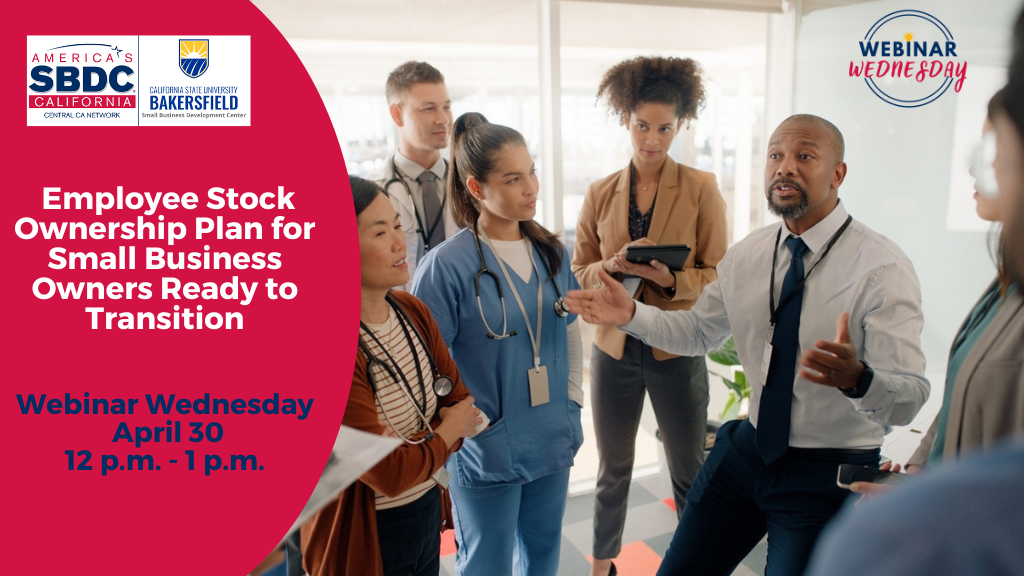 An ethnically diverse group of employees gather to discuss ESOP, known as Employee Stock Ownership Plan. Learn about it on Webinar Wednesday at noon on April 30.