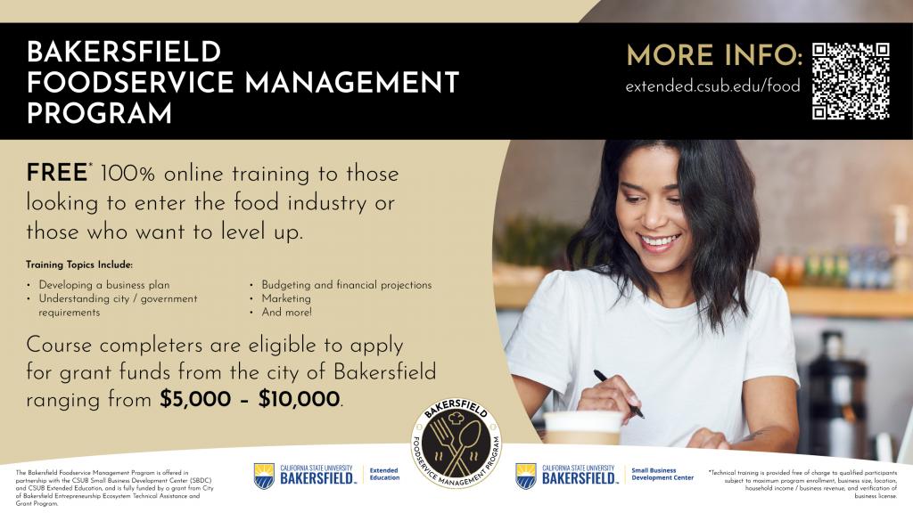 Bakersfield Foodservice Management Program at CSUB graphic with details